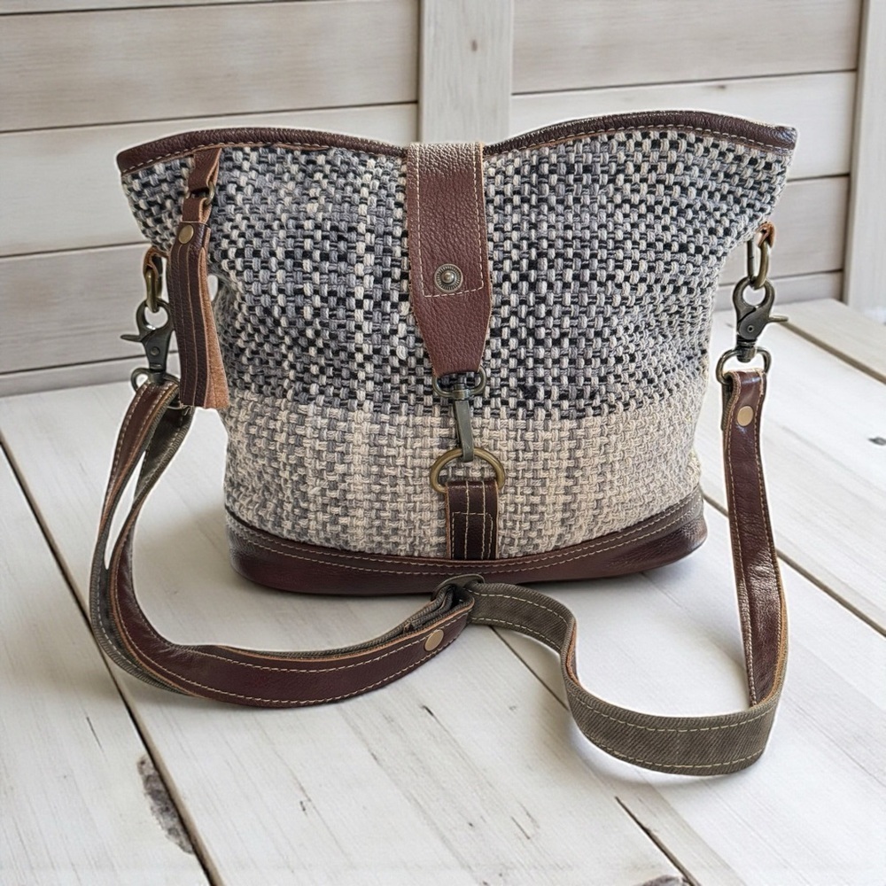 Myra Bag Crossbody Tote | Woven Canvas & Leather Trim Boho Shoulder Bag